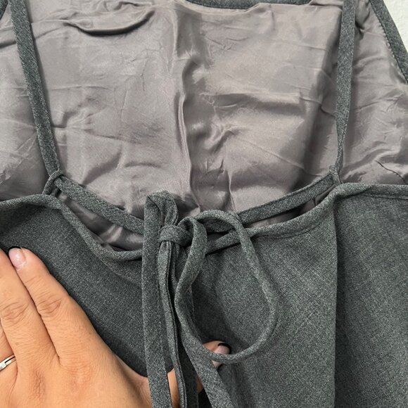 Vtg Ralph Lauren Gray Wool Blend Y2K Square Neck Tie Back Mini Sheath Dress 8 - Picture 6 of 6